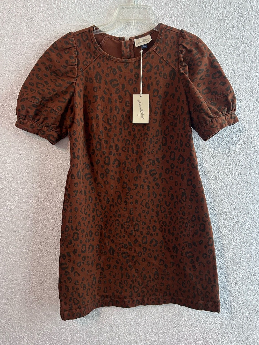 NWT Universal Thread Leopard Print Puff Sleeve Mini Dress Brown Size 8